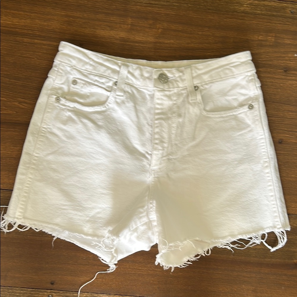 AMO White Jean Shorts Distressed Frayed Hem